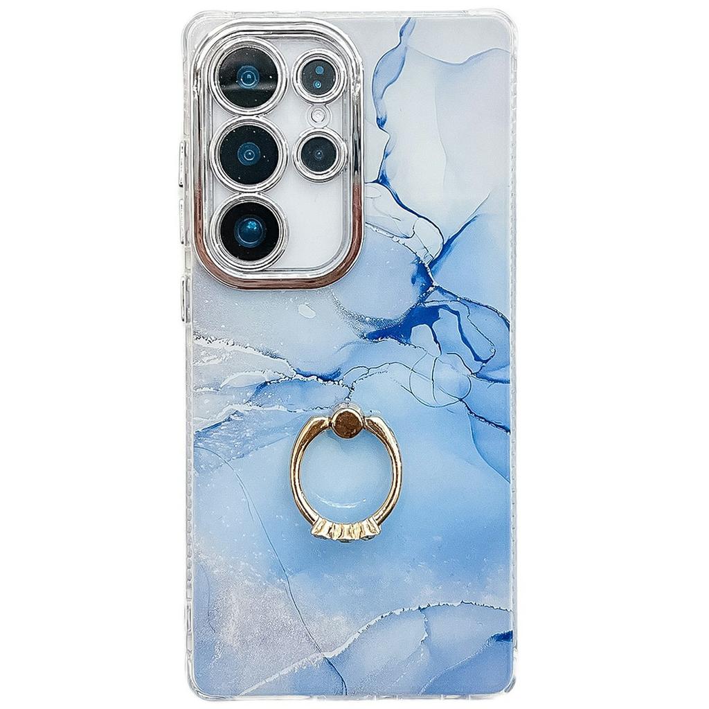 For Samsung Galaxy S25 Ultra Case with Kickstand IMD Marble Pattern Electroplated Phone Cover
