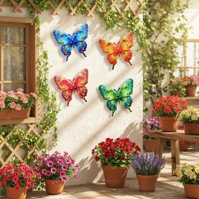 Metal Butterfly Wall Decor Outdoor Fence Wall Art Sculpture 3D Iron Butterfly Hanging Decoration for Spring Garden Patio Balcony Home Yard Indoor