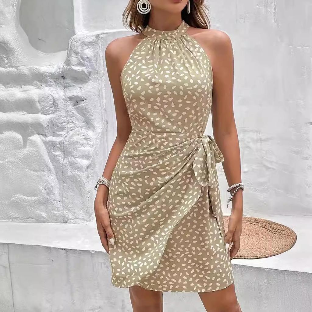 2025 Summer Floral Ruffle Halter Dress for Women - Sleeveless with Zipper