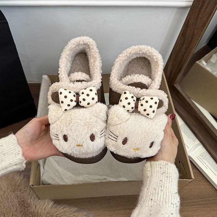 Cute kitten bow cotton shoes women's season new velvet warm bag head cotton shoes women