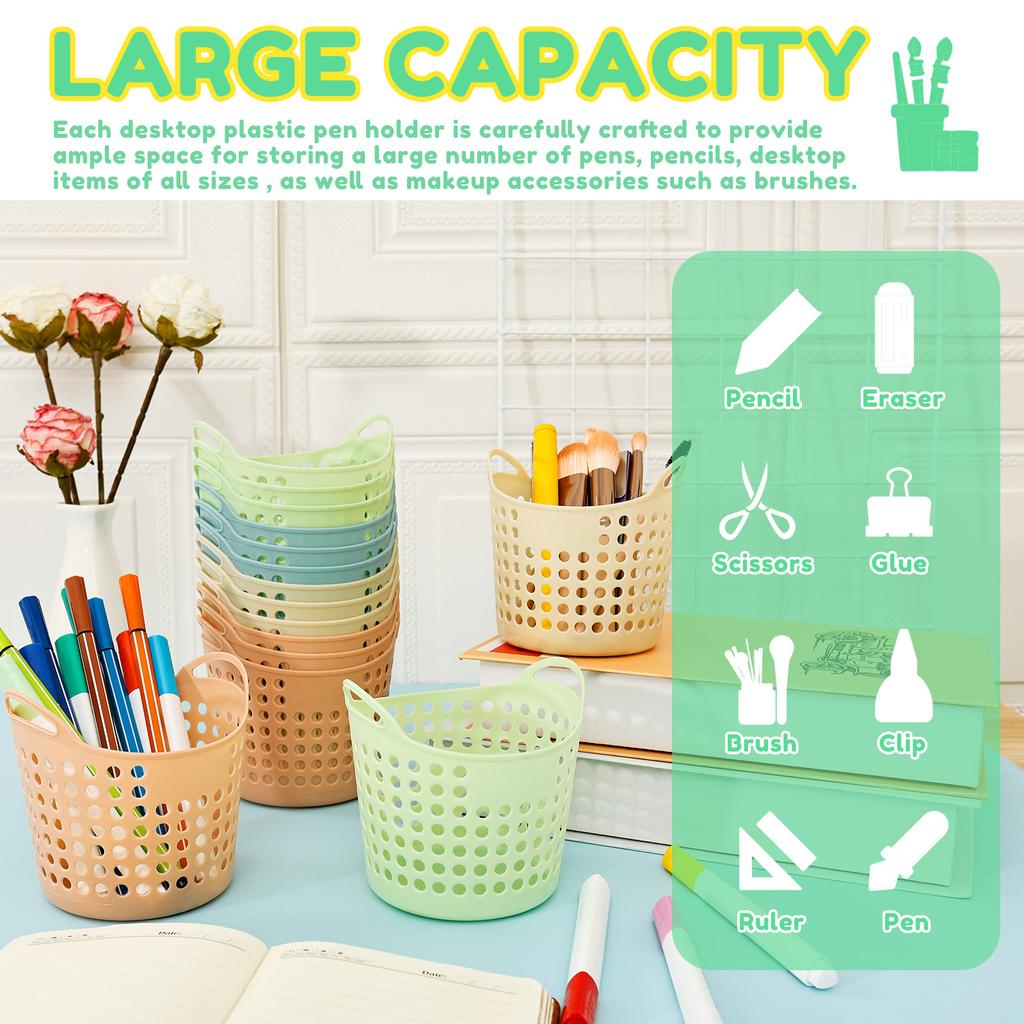 48Pcs PP Desktop Pencil Holder Large Capacity Desktop Pencil Basket Openwork Mini Storage Basket Space Saving for School Office