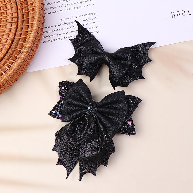 Classical Halloween Festival Girl'S Chunky Leather Bat Hair Bow Clip Wholesale Diy Hair Accessories Headwear Barrette