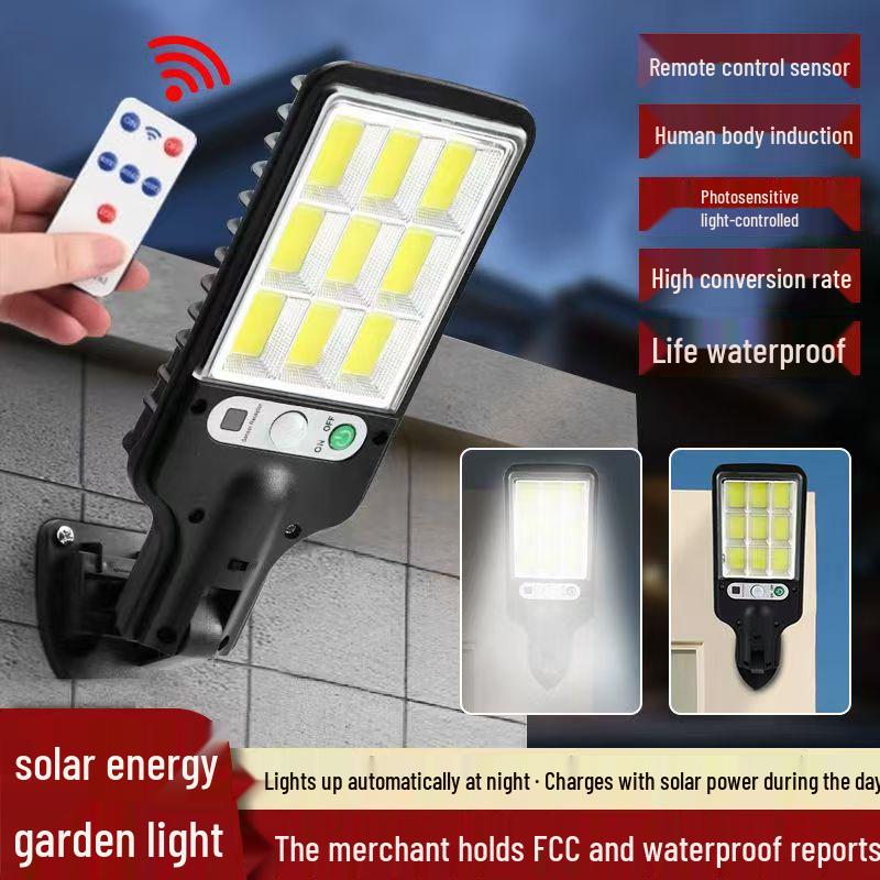 Solar LED Wall Light with Remote, COB Sensors, Waterproof for Outdoor Use