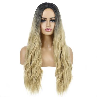 Blonde Ombre Synthetic Wig for Women 28 Inch Long Water Wave Cosplay Lolita Wig Middle Part Natural Hair Heat Resistant
