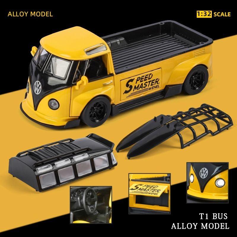 DDM Volkswagen T1 Transporter Bus Modified Simulation Diecast & Toy Vehicles Sounds & Light Pull Back Car 1:32 Alloy Model