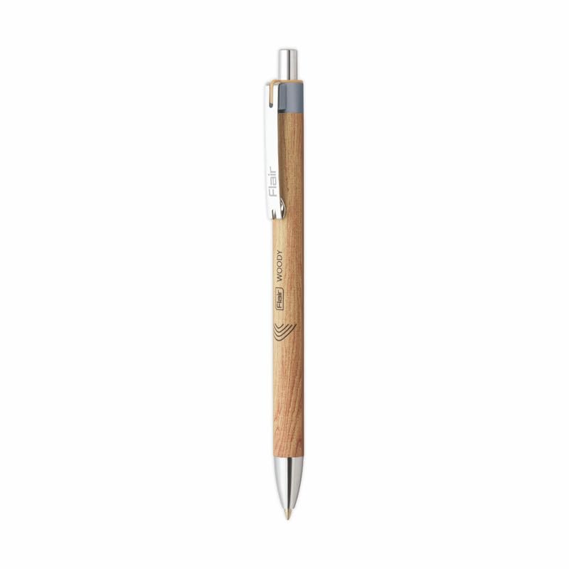 Flair Woody Cliq Bolígrafo Retráctil 0.7mm Paquete de 1 x 5 bolígrafos Tinta Negra Elegante Cuerpo con Textura de Madera para Oficina Escuela Escritura