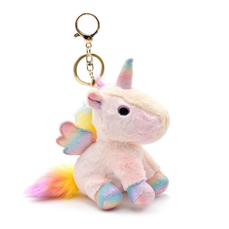 Iridescent Unicorn Angel Wings Plush Keychain Doll