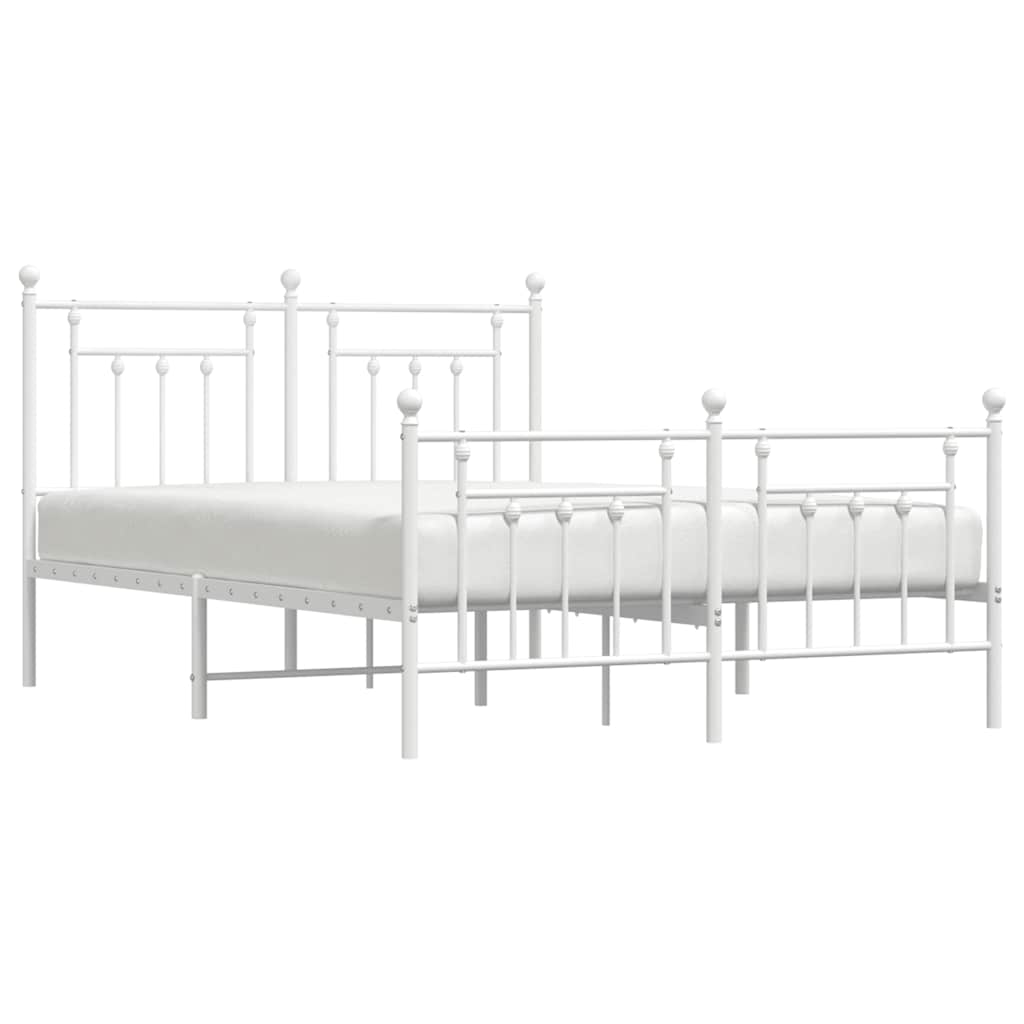 Vidaxl Metal Bed Frame with Headboard and Footboard, White, 150X200 Cm