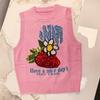 Strawberry Floral Wool Blend Sleeveless Knit Vest