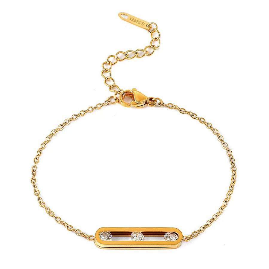 18K Colorfast Titanium Steel Necklace & Bracelet Set with Geometric Oval Frame and Zircon Pendant