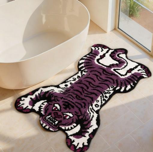 Décor de Chambre Motif Tigre Tapis Pelucheux Forme Irrégulière Tapis pour Salon Épais Étude Tapis de Sol Irrégulier Tapis Doux Moelleux 50x120cm