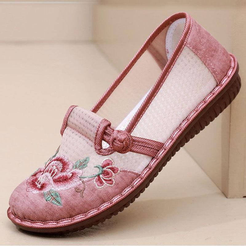 Ancient ethnic mesh shoes women's spring and summer new one-pedal embroidered flat shoes light mouth soft sole light shoes women