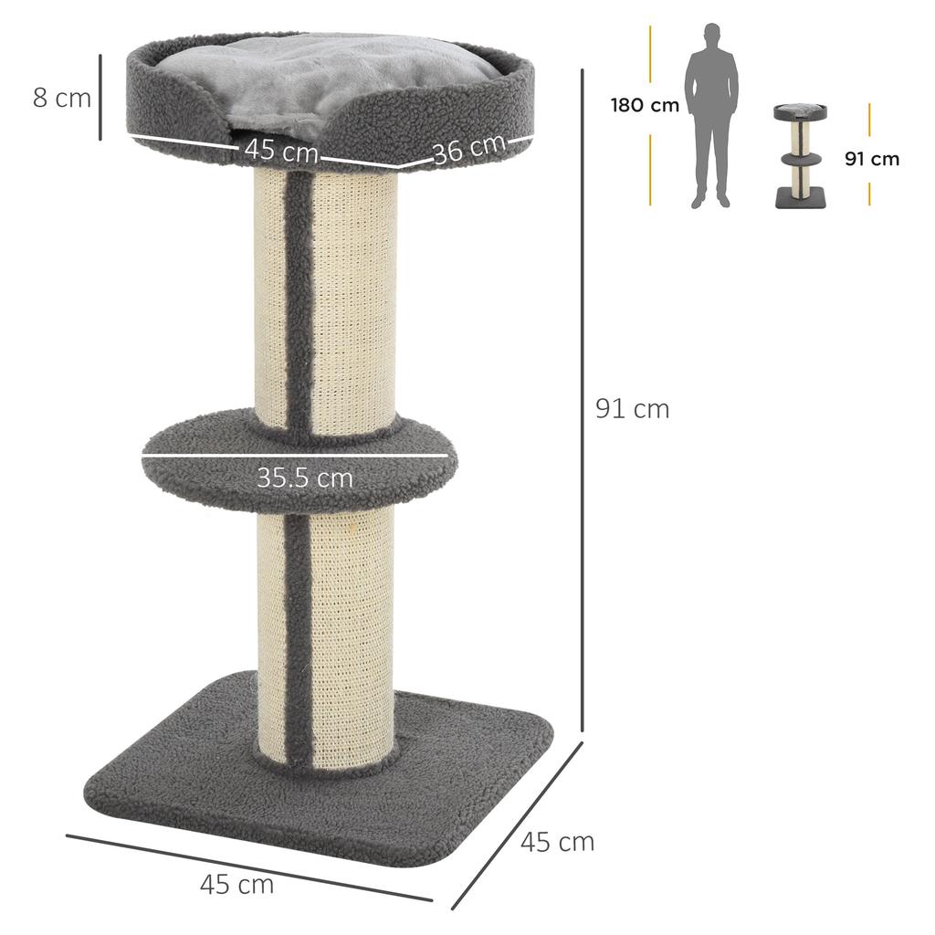 Cat Tree with Bed, Cushion, Plush Cover, and Sisal Rope Poles