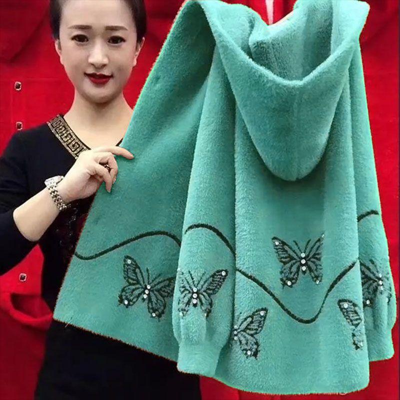 Women's Coat Autumn and Winter Thick Loose Knit Sweater Middle-aged and Elderly Jacket Korean Version of Foreign Style