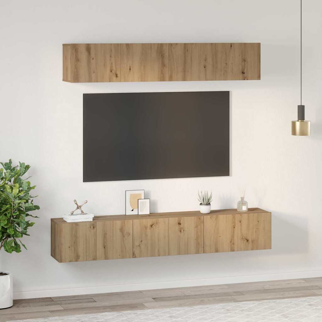 Wall Mounted TV Cabinet Set 5 Pcs Artisan Oak Wood Based Material