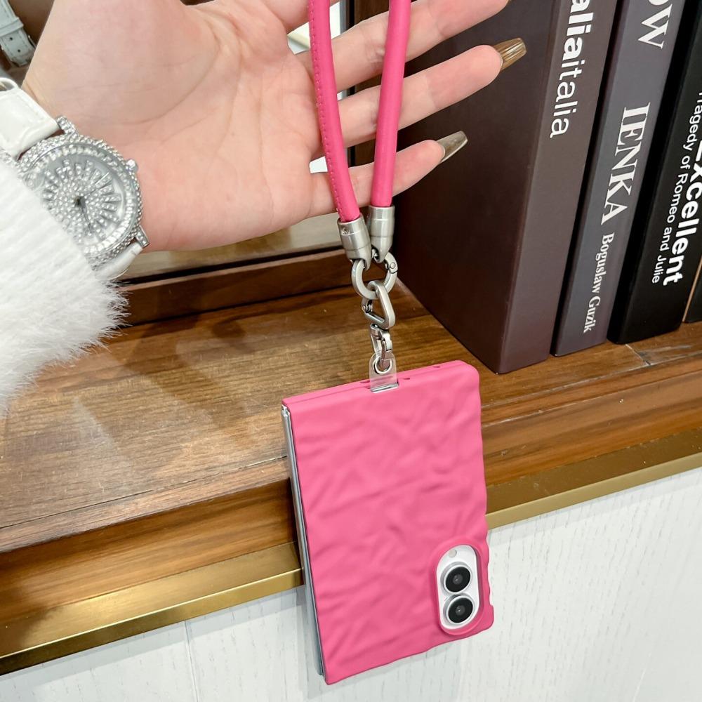 Lanyard Wrist Strap Case For Samsung Z Fold 8 Wrinkles 3D Water Ripples Cases for Galaxy ZFold 8 7 6 5 Fold8 Slim Matte PC Cover