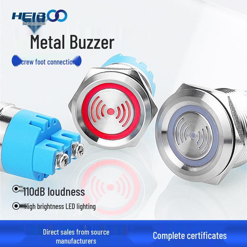19mm/22mm Stainless Steel LED Flashing Buzzer, Intermittent Sound, 12V/24V LX 19mm Model