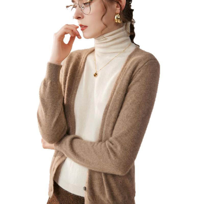 Women's French Style Cashmere Sweater with Layered Collar - Soft, Loose, and Versatile Knit Cardigan