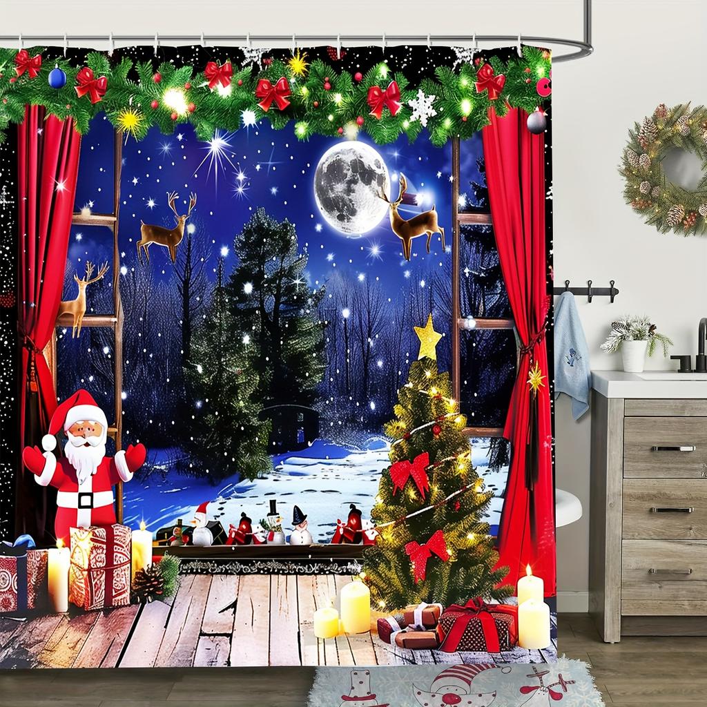 Cozy Christmas Scene Shower Curtain - Water-Resistant, Easy To Clean, Adds a Festive and Warm Touch To Your Bathroom Decor
