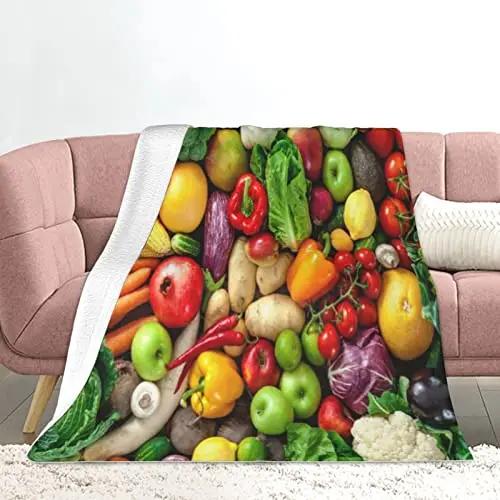 Fresh Lemons Throw Blanket Fruits Vegetables Theme Flannel Blanket Super Soft Lightweight Blanket for Bed Sofa Couch Living Room