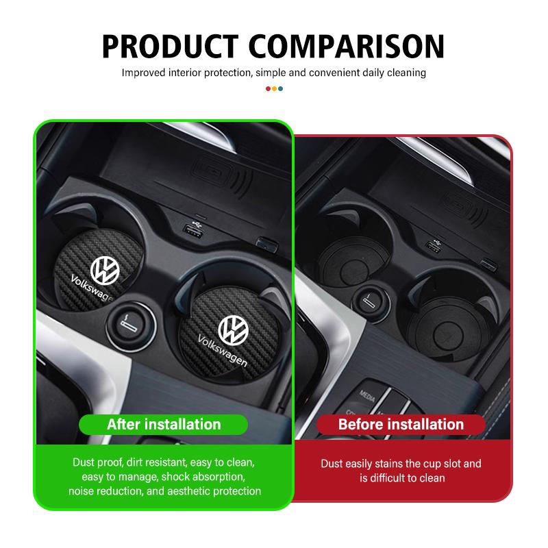 BIG1 For Volkswagen VW 2pcs Carbon Fiber Car Cup Mat Non Slip Water Cup Coaster Scirocco Passat Polo B5 B6 B7 CC Tiguan Sharan Touran