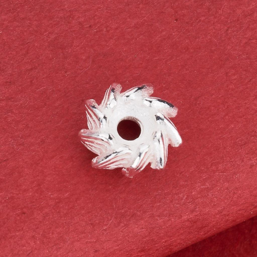 S925 Sterling Silver Leaf and Sawtooth Wheel Bead Spacer for DIY Buddhist Bracelet Jewelry