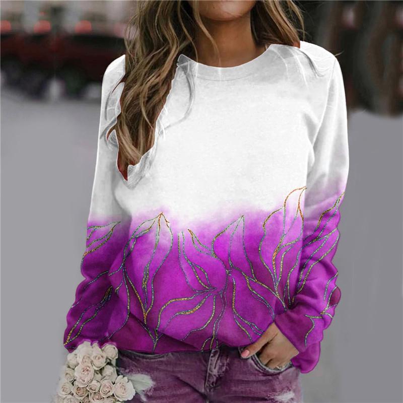 3D Gradient Printed Women's Fashion T-shirt Long Sleeve