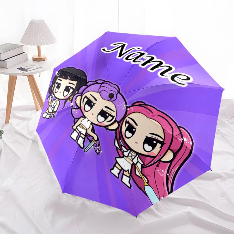 Ombrello Stampato Personalizzato con Nome K-KPop Demon Hunters - Apertura/Chiusura Automatica, Struttura Robusta a Otto Stecche, Ombrello Pieghevole Automatico