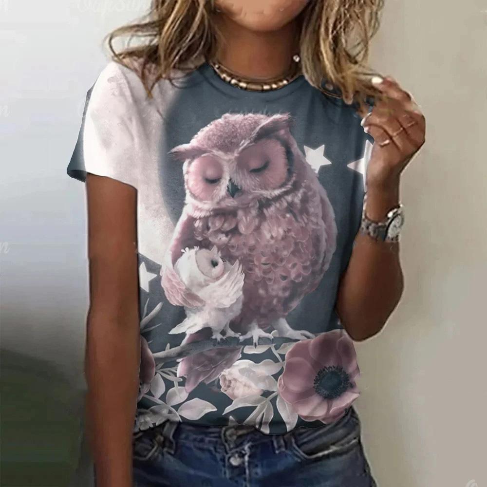 Summer New Animal Owl Pattern 3D Print T-Shirts Women Short Sleeve O-Neck Casual Tees Female Clothin