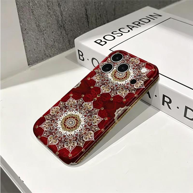 Opulent Red Gold Mandala Pattern Art Graphic Film Aesthetic Protective Shockproof Bumper Phone Case For iPhone 13 14 15 16 17 Pro Max Plus