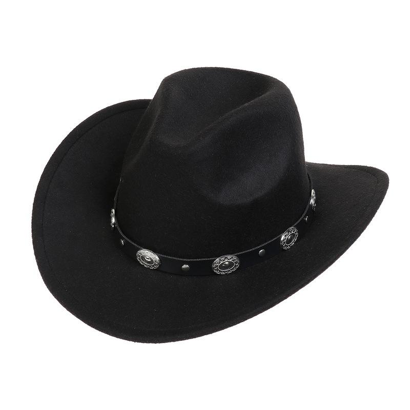 Western Cowboy Top Hat Spring And Autumn New Jazz Hat Big Brim Pentagram Belt Accessories Felt Hat Men And Women