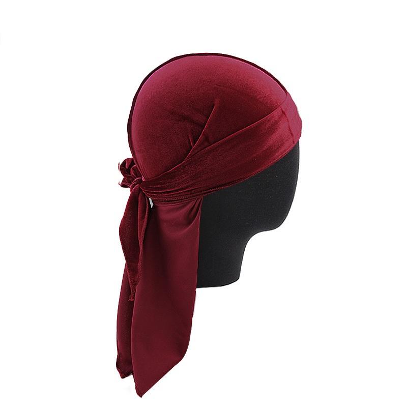 Vintage Velvet Durag Solid Color Lace Up Head Wraps Soft Bandana Elastic Turban Cap Comfortable Cycling Hats For Women & Men