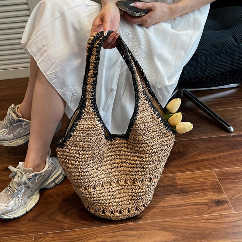 Yogodlns Straw Tote Bag Large Capacity Straw Bag For Women Woven Fashion Handmade Boho Shoulder Bag High-end Seaside Vacation Beach Bag