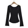 Koreanischer Stil Schlank geschnittenes Quadratischer Ausschnitt Glockenärmel Damen T-Shirt, Elegant Nische, Tailliert, Sexy Schlankmachendes Basisschicht Top