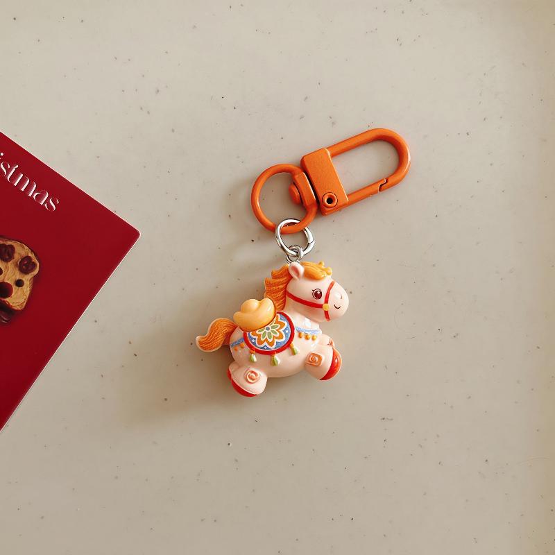 1/4Pcs Cartoon Year'S Pony Keychain Cute Horse Resin Car Keyring Backpack Decoration Pendant Accessories Year Gifts