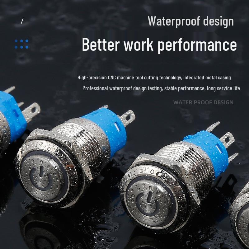 HaoBo 16mm Metal Button Switch with Light: Self-Locking, Self-Resetting, Waterproof Power Indicator for Car Modifications