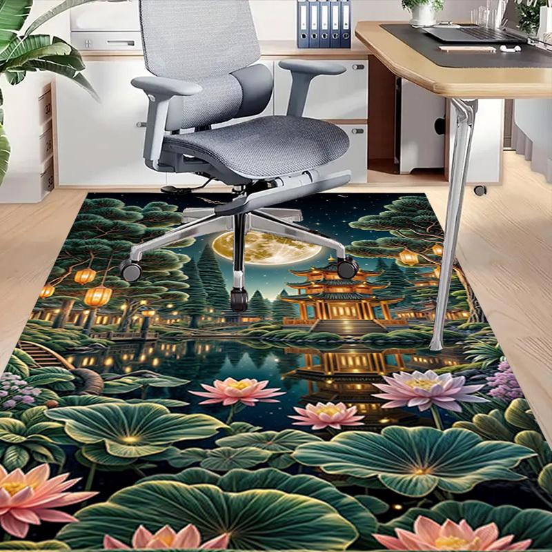 1PC Moonlit Temple Lotus Pond Non-Slip Floor Carpet Compatible for Office&Living Room&Bedroom&Dining Room - Flat - Weave Machine-S0333