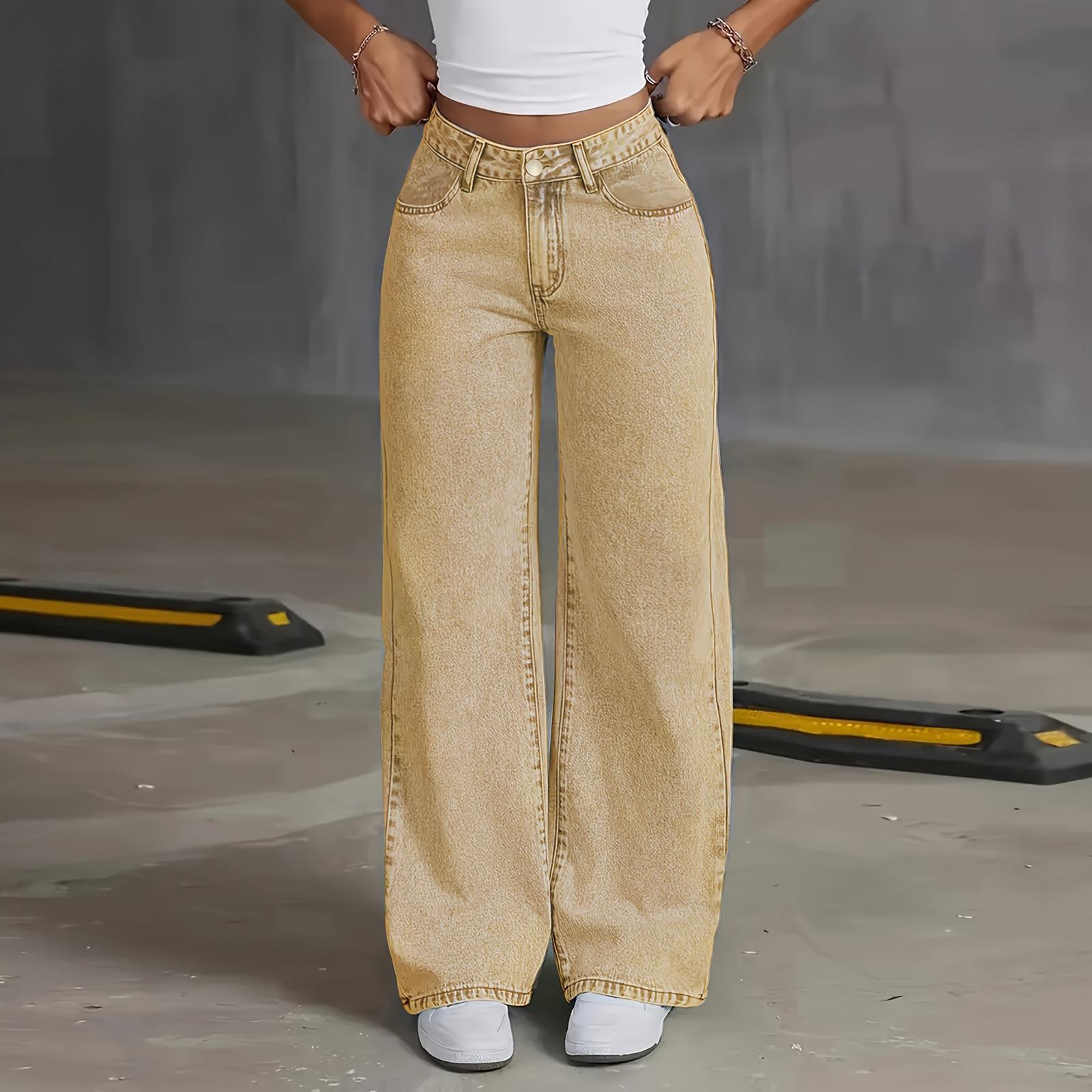 

Женские джинсы средней посадки, вареные, модные, универсальные, прямые брюки L хаки