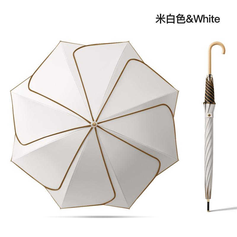 New 8-bone Straight Rod Vinyl Fabric Petal Umbrella Solid Wood Curved Handle Double Enlarged