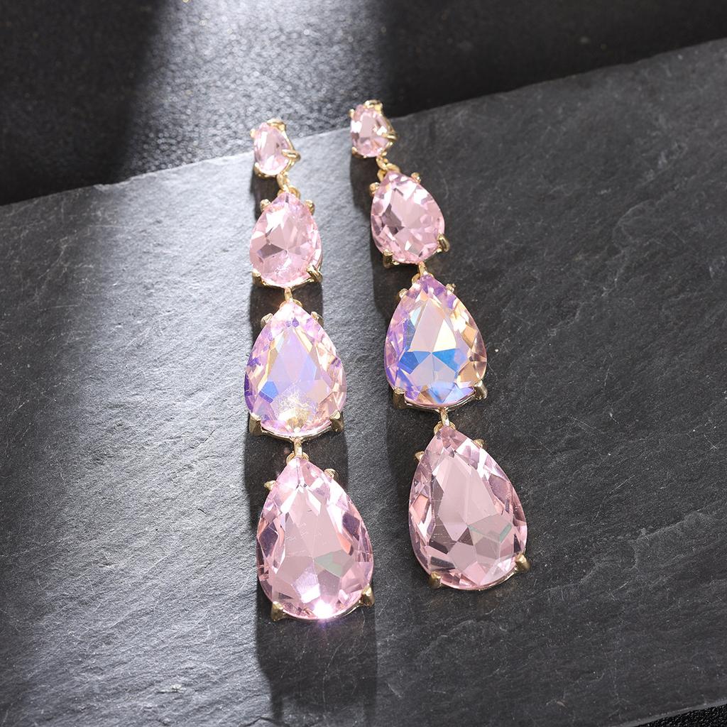 Luxury Teardrop Long Earrings Full Rhinestone Exaggerated Dangle Earrings Fashionable Elegant Versatile Jewelry For Women