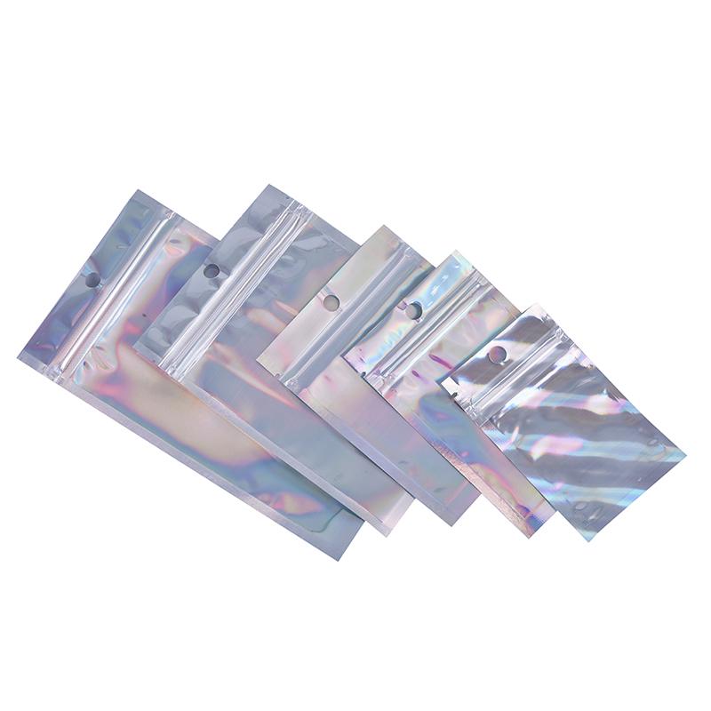 10Pcs Iridescent Zip Lock Pouches Cosmetic Plastic Laser Holographic Zipper Bags