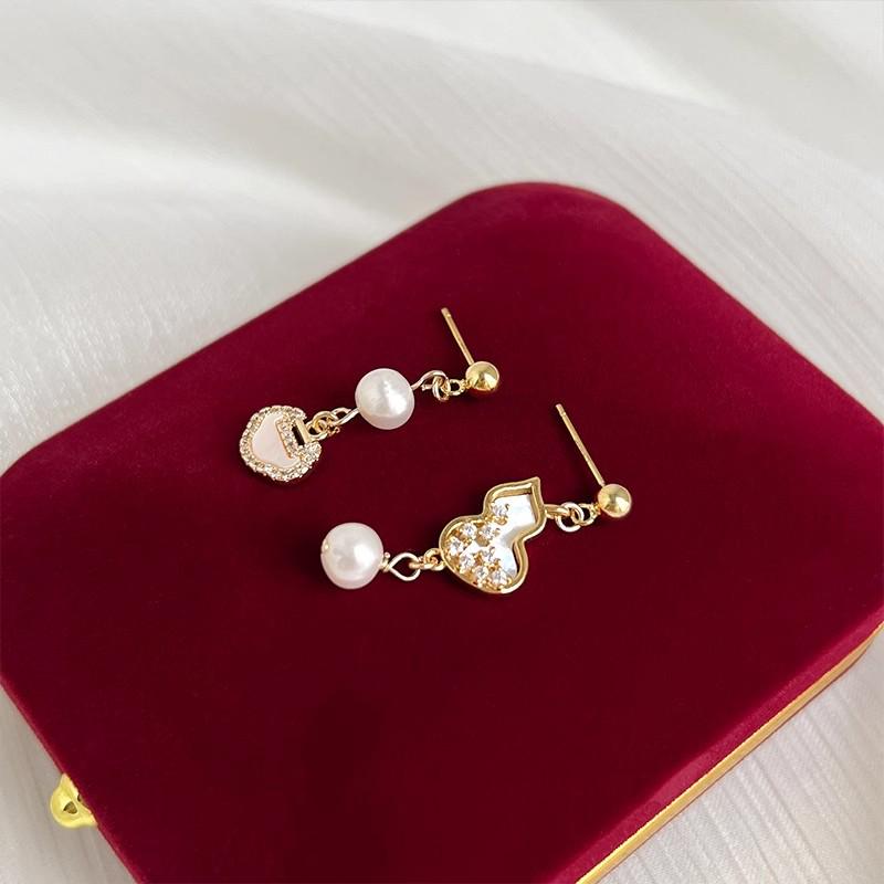 Винтажные китайские серьги-подвески из стерлингового серебра с жемчугом в форме тыквы для женщин - Аксессуары для ципао