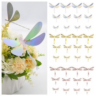 Party Wedding Gardening Ornament Metal Texture Wall Decals Hollow Dragonflies 3D Dragonfly Stickers