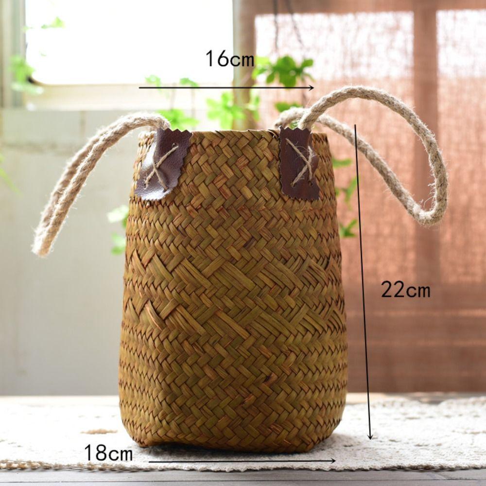 Handmade Grass Woven Flower Basket Creative Braided Flower Basket  Indoor Outdoor