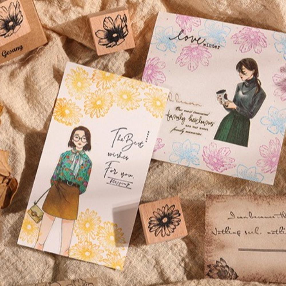Wood Flower Seal Set Vintage Scrapbooking Seal Creative Planner Seal  Planner Decoration