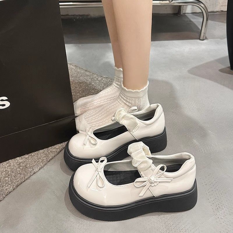 2025 spring and summer new bow Mary Jane single shoes women's fashion versatile muffin platform shoes Japanese small leather shoes women