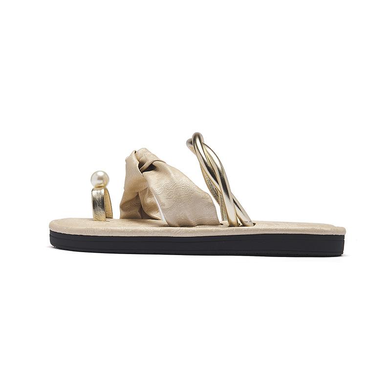 Augustine flat-bottomed toe slippers new spring pearl French with skirt, beautiful sandals