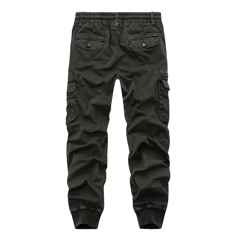 Men Casual Joggers Solid Color Pants Men Cotton Elastic Trousers Military Style Army Cargo Pants