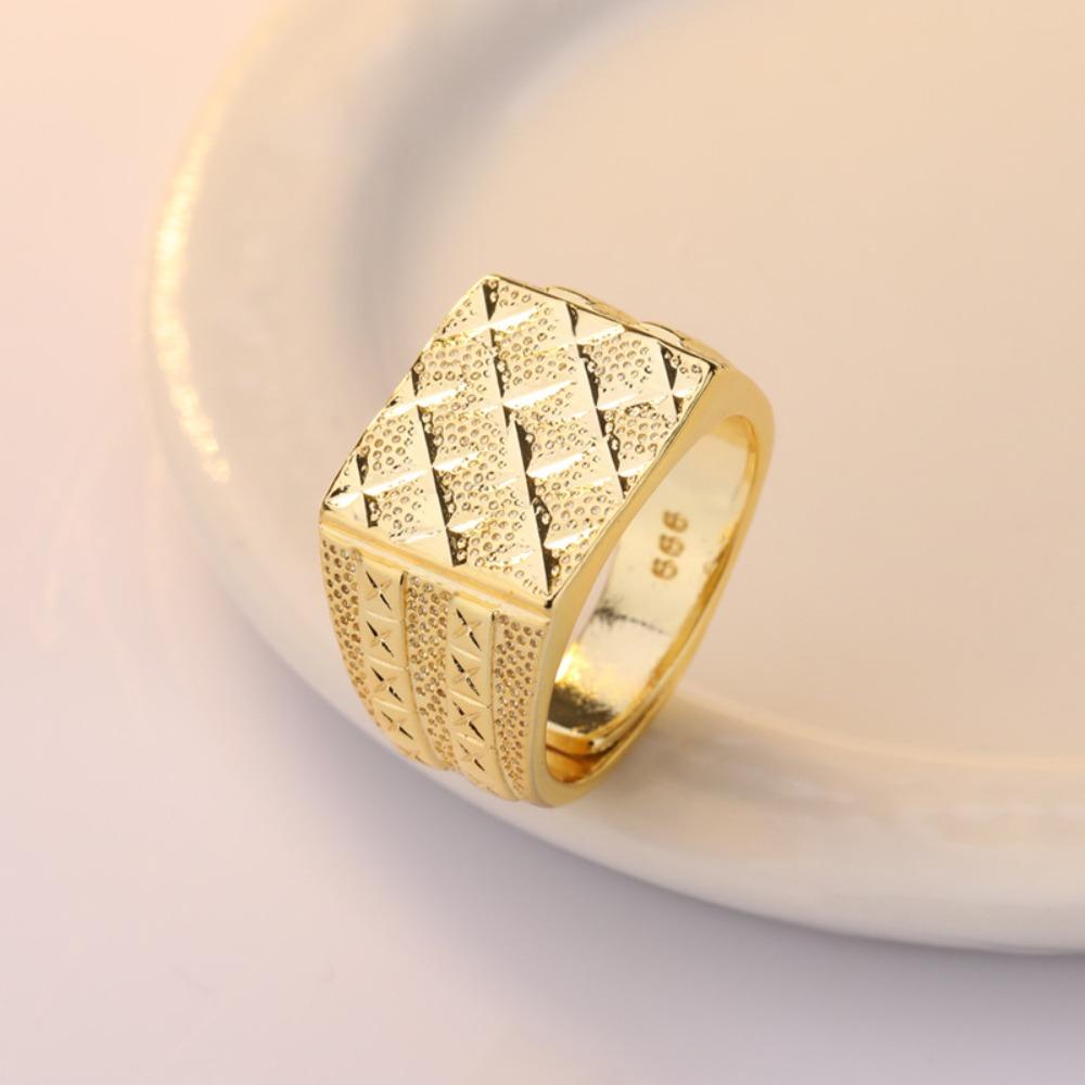 Open Ring Lao Sand Gold Plated Matte Carved Mens Wedding Band Copper Gold Tone Adjustable Jewelry