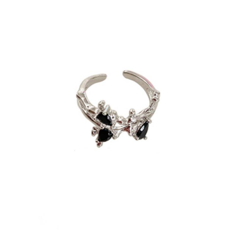Women's Black Zircon Irregular Index Finger Ring - High-End Versatile Design